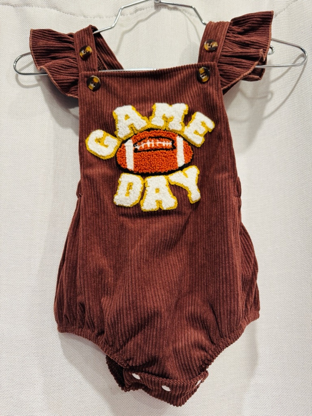 Toddler Corduroy Romper with Game Day Patch - Brown